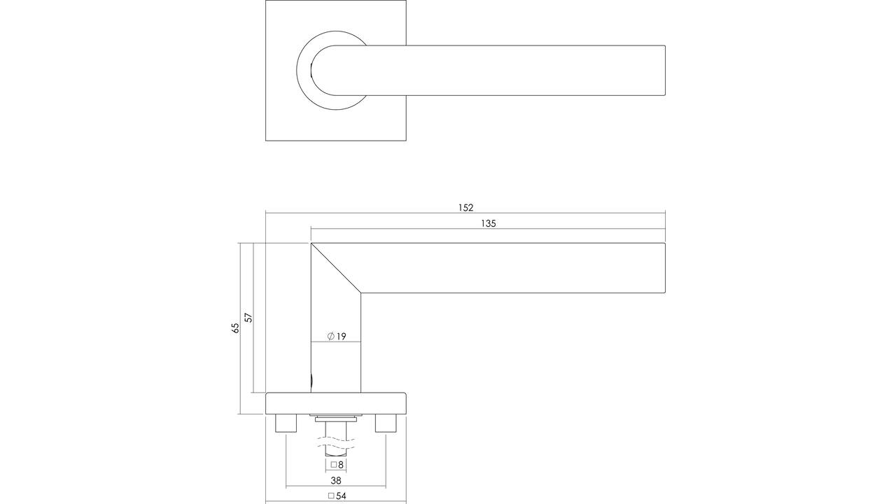 Deurkruk Jura op rozet verdekt 53x53x8mm met nokken en cilinderrozetten rvs