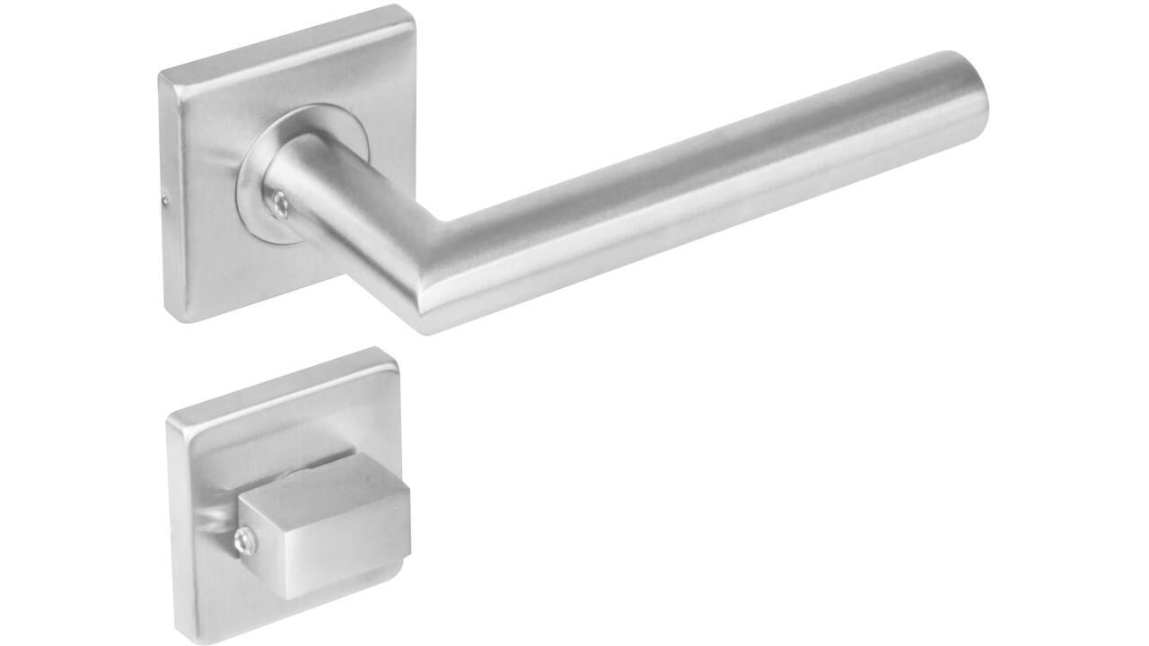 Deurkruk Jura op rozet verdekt 53x53x8mm met nokken en WC-sluiting met stift 8x8mm rvs