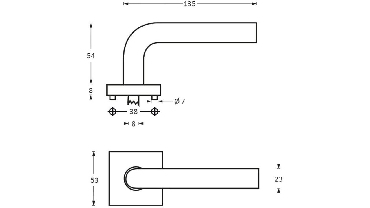 Deurkruk Ovaal/90° op rozet verdekt 53x53x8mm met nokken rvs