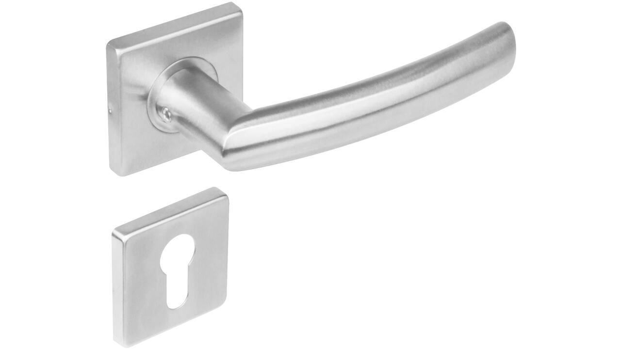 Deurkruk Blok op rozet verdekt 53x53x8mm met nokken en cilinderrozetten rvs