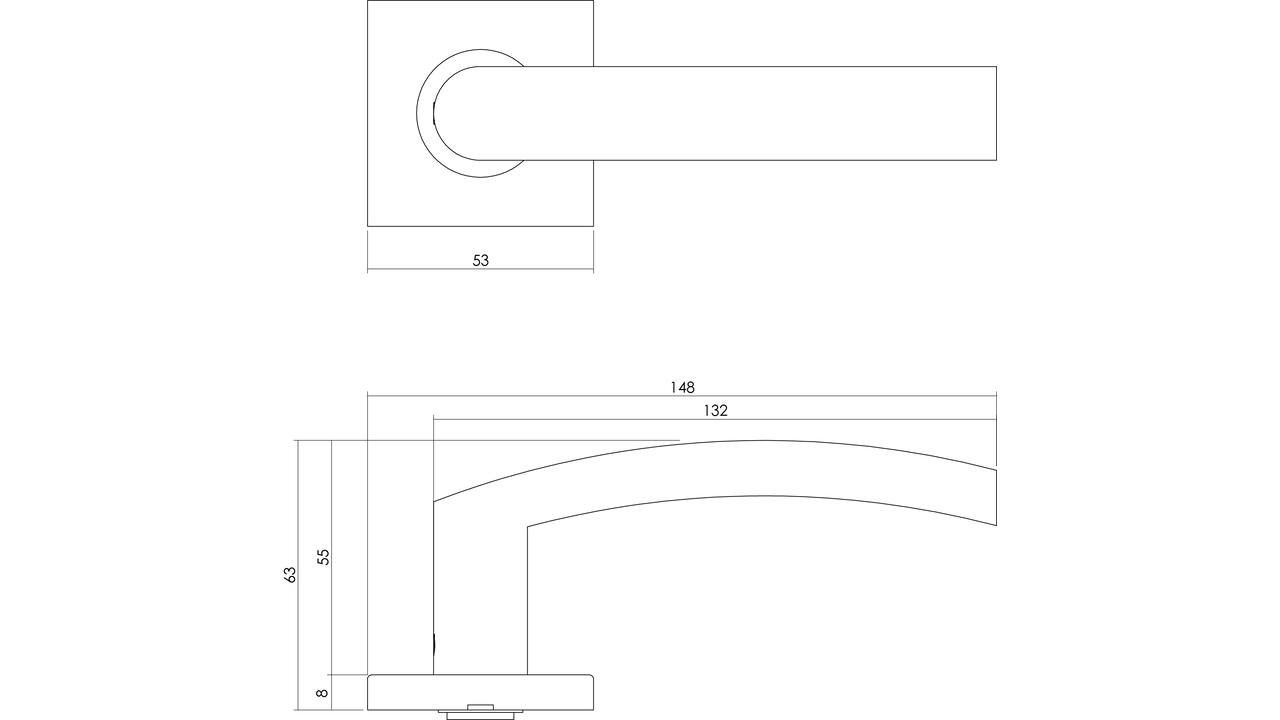 Deurkruk Blok op rozet verdekt 53x53x8mm met nokken en cilinderrozetten rvs