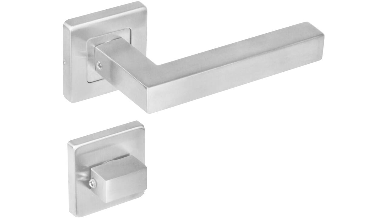 Deurkruk Vierkant op rozet verdekt 53x53x8mm met nokken en WC-sluiting met stift 8x8mm rvs