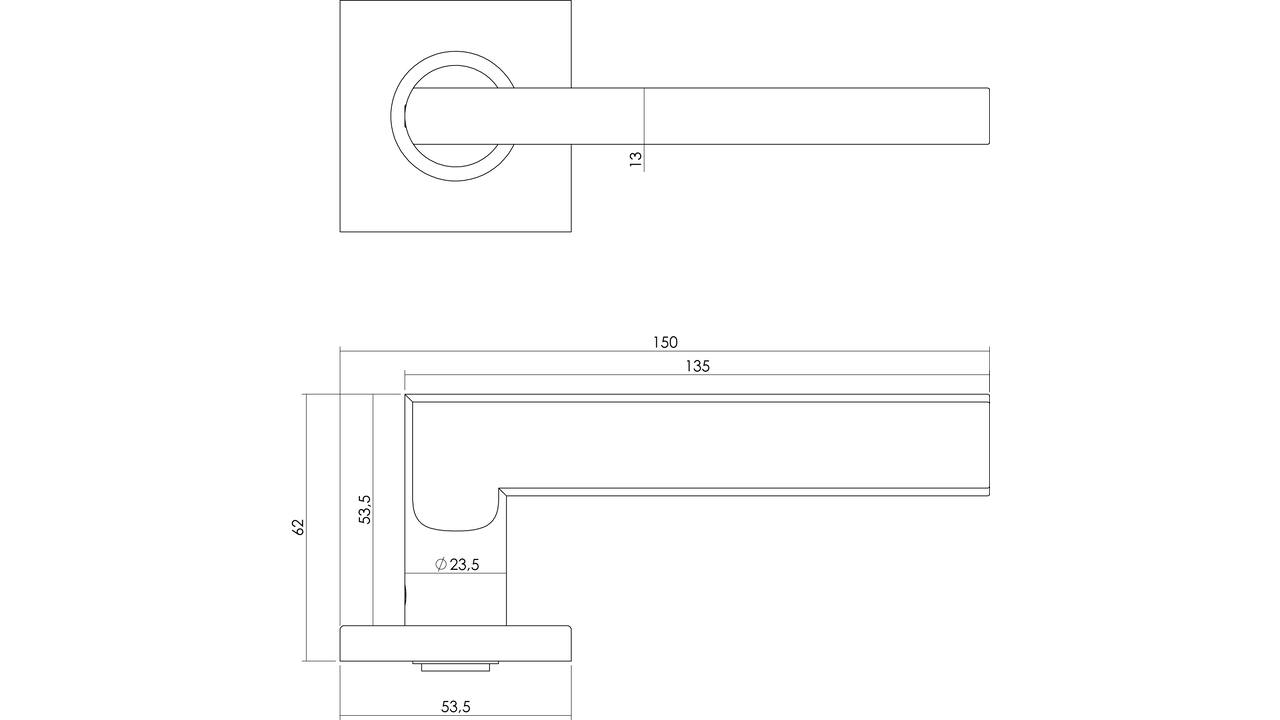 Deurkruk Hoek 90°/plat op rozet verdekt 53x53x8mm met nokken rvs