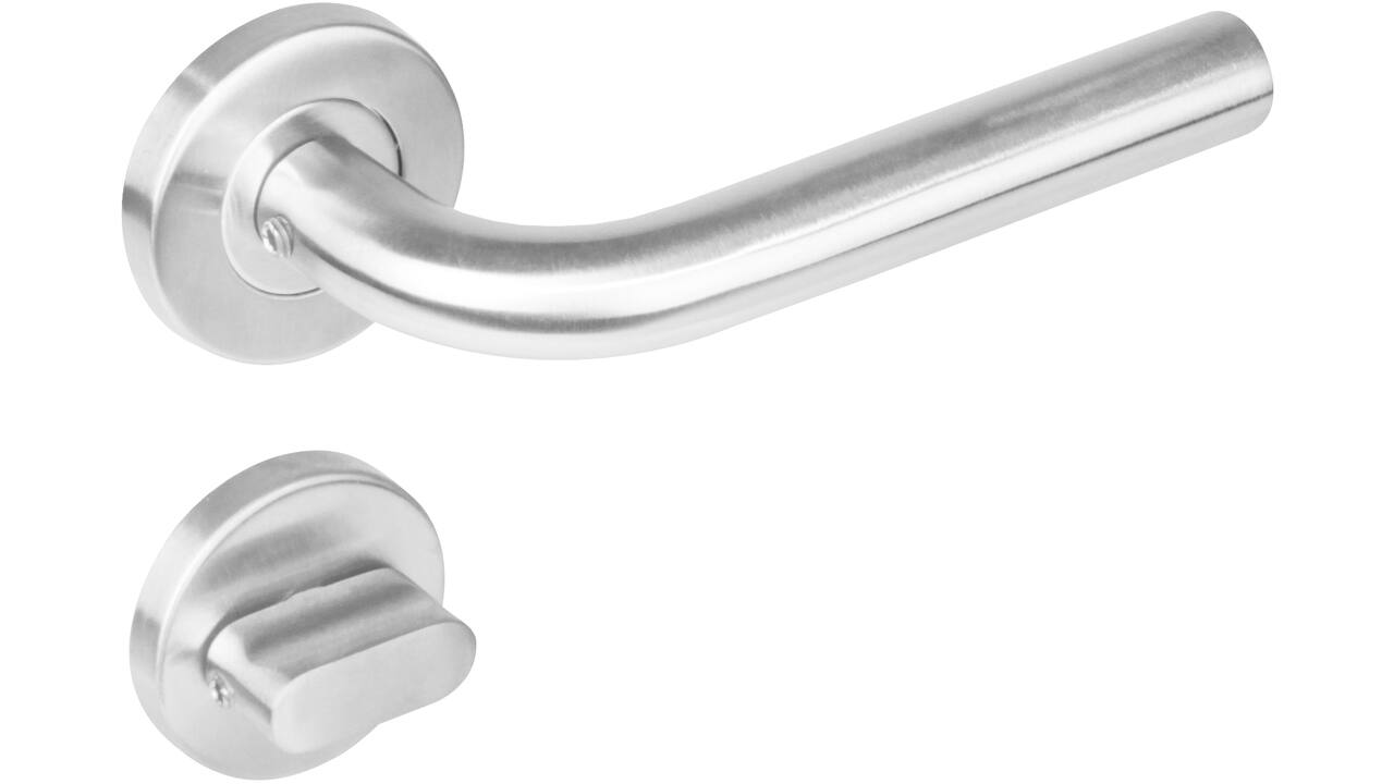 Deurkruk Recht op rozet verdekt ø53x8mm met nokken en WC-sluiting met stift 8x8mm rvs
