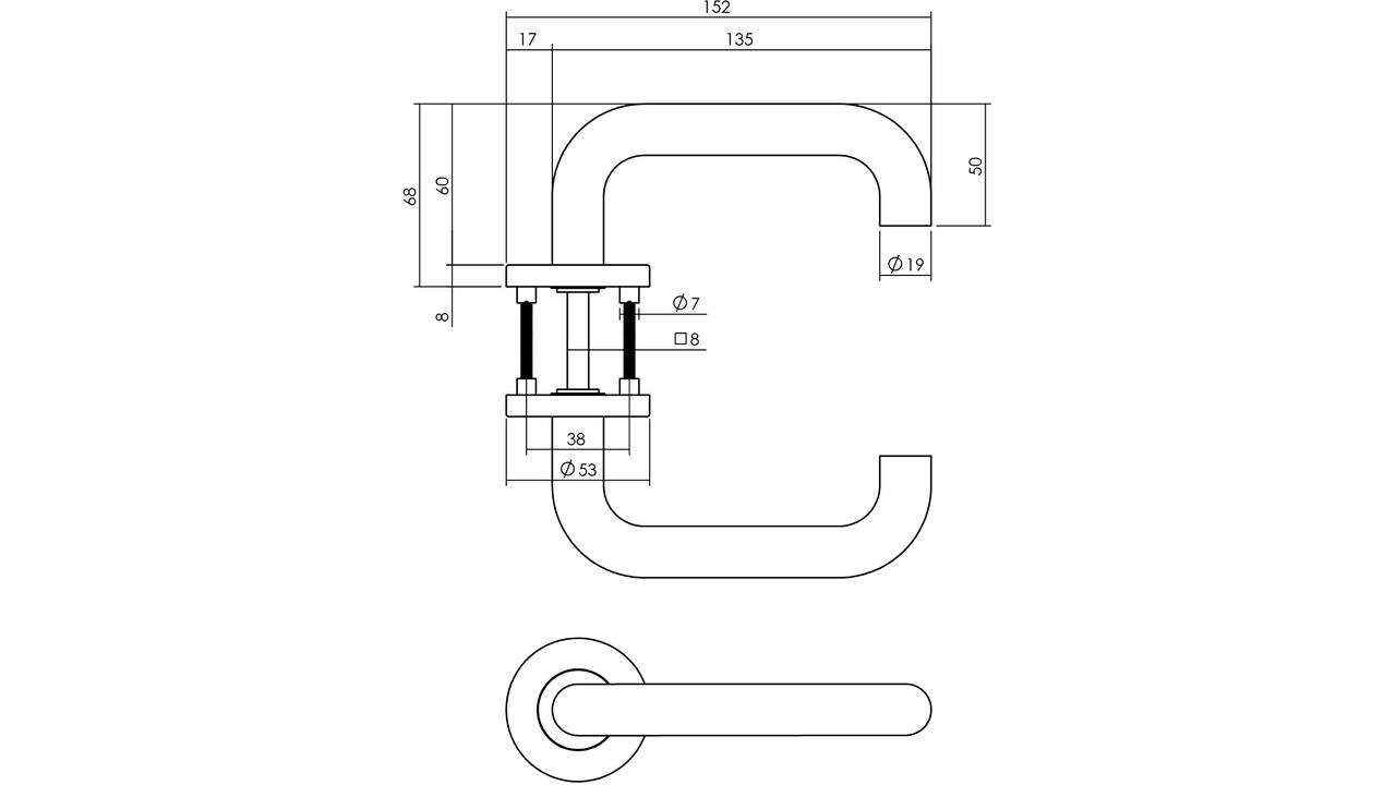Deurkruk Rond op rozet verdekt ø53x8mm met nokken EN1906/4 rvs