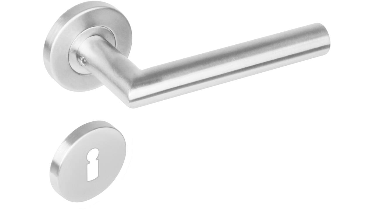 Deurkruk Jura op rozet verdekt ø53x8mm met nokken en sleutelrozetten rvs