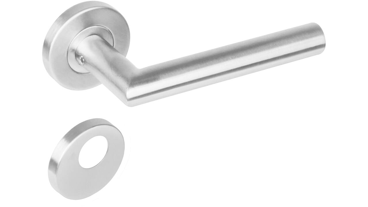 Deurkruk Jura op rozet verdekt ø53x8mm met nokken en rondcilinderrozetten rvs