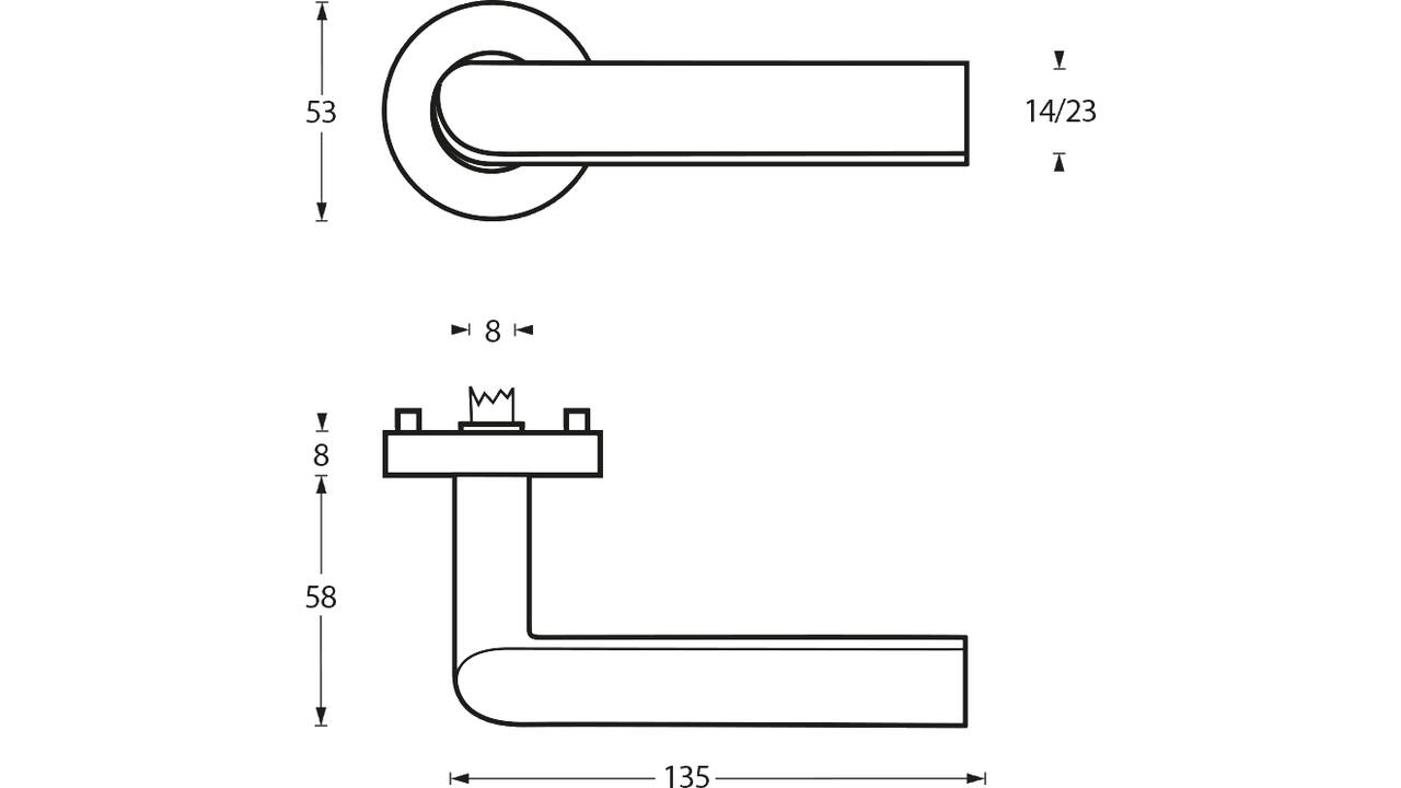 Deurkruk Ovaal/90° op rozet verdekt ø53x8mm met nokken EN1906/4 rvs