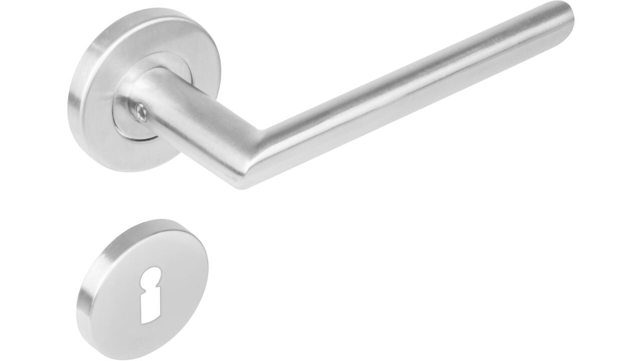 Deurkruk Ovaal/90° op rozet verdekt ø53x8mm met nokken en sleutelrozetten rvs