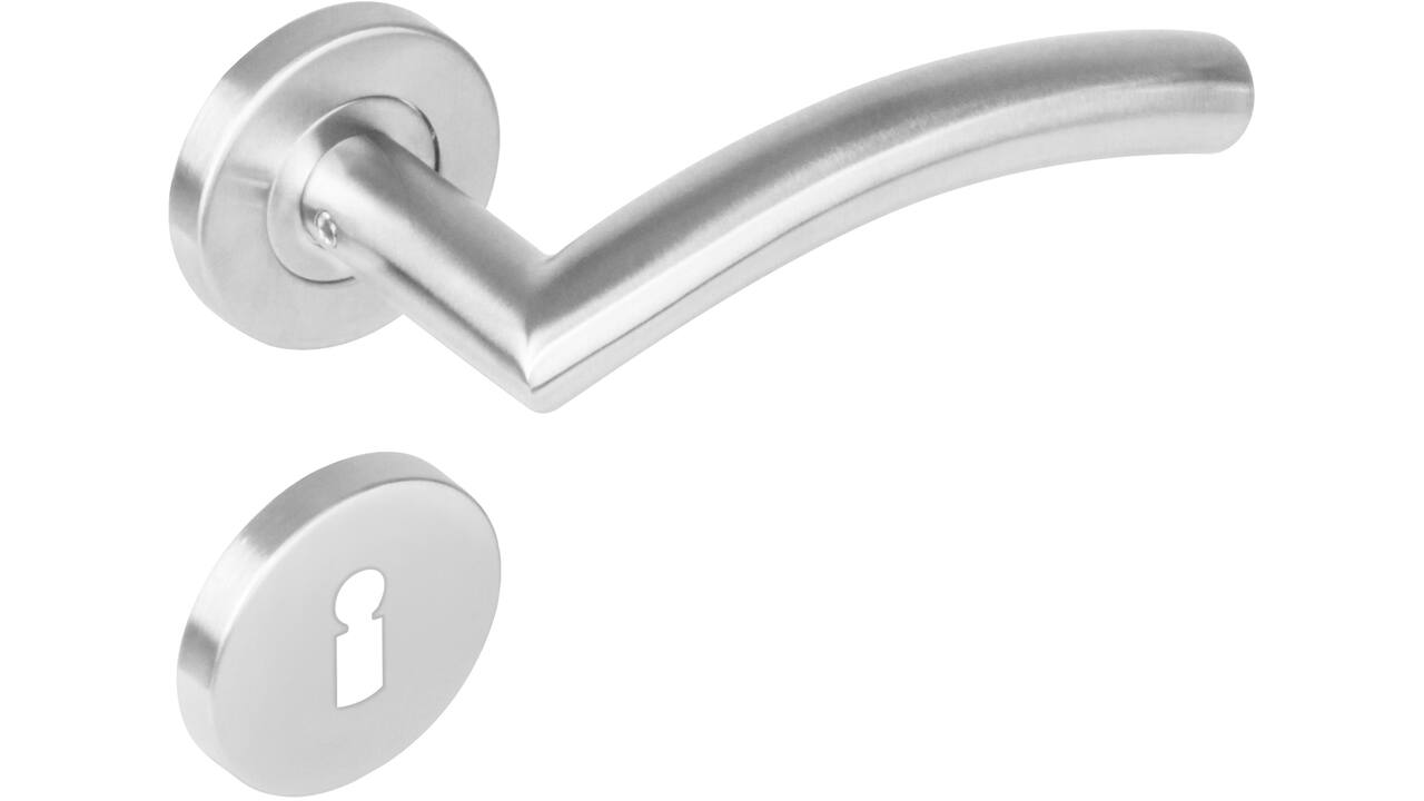 Deurkruk Lisa/90°op rozet verdekt ø53x8mm met nokken en sleutelrozetten rvs