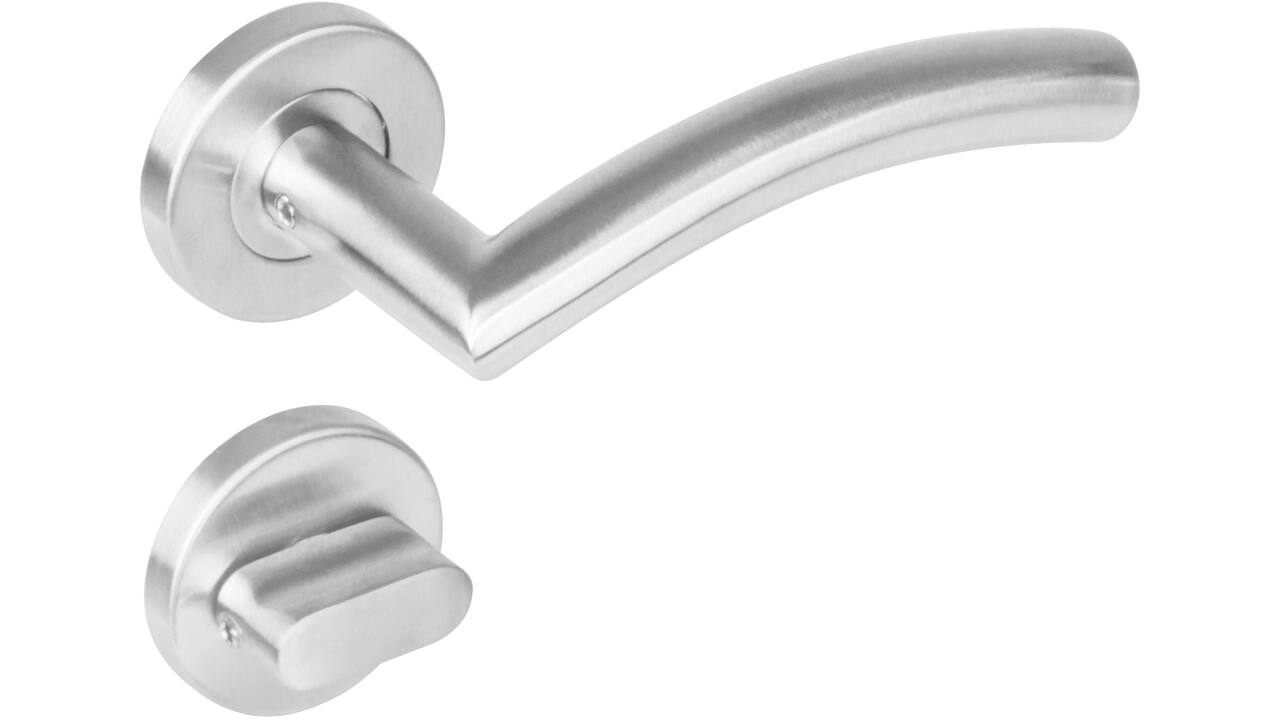 Deurkruk Lisa/90°op rozet verdekt ø53x8mm met nokken en WC-sluiting met stift 8x8mm rvs
