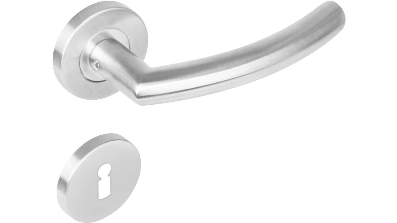 Deurkruk Half rond/90° op rozet verdekt ø53x8mm met nokken en sleutelrozetten rvs