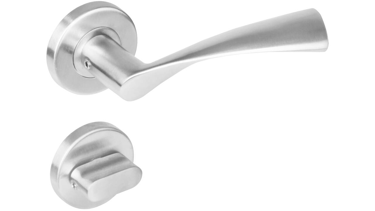 Deurkruk Vlinder op rozet verdekt ø53x8mm met nokken en WC-sluiting met stift 8x8mm rvs