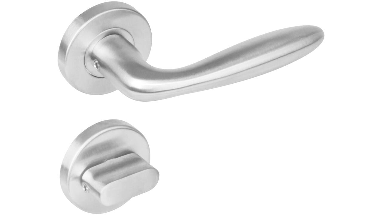 Deurkruk Jupiter op rozet verdekt ø53x8mm met nokken en WC-sluiting met stift 8x8mm rvs