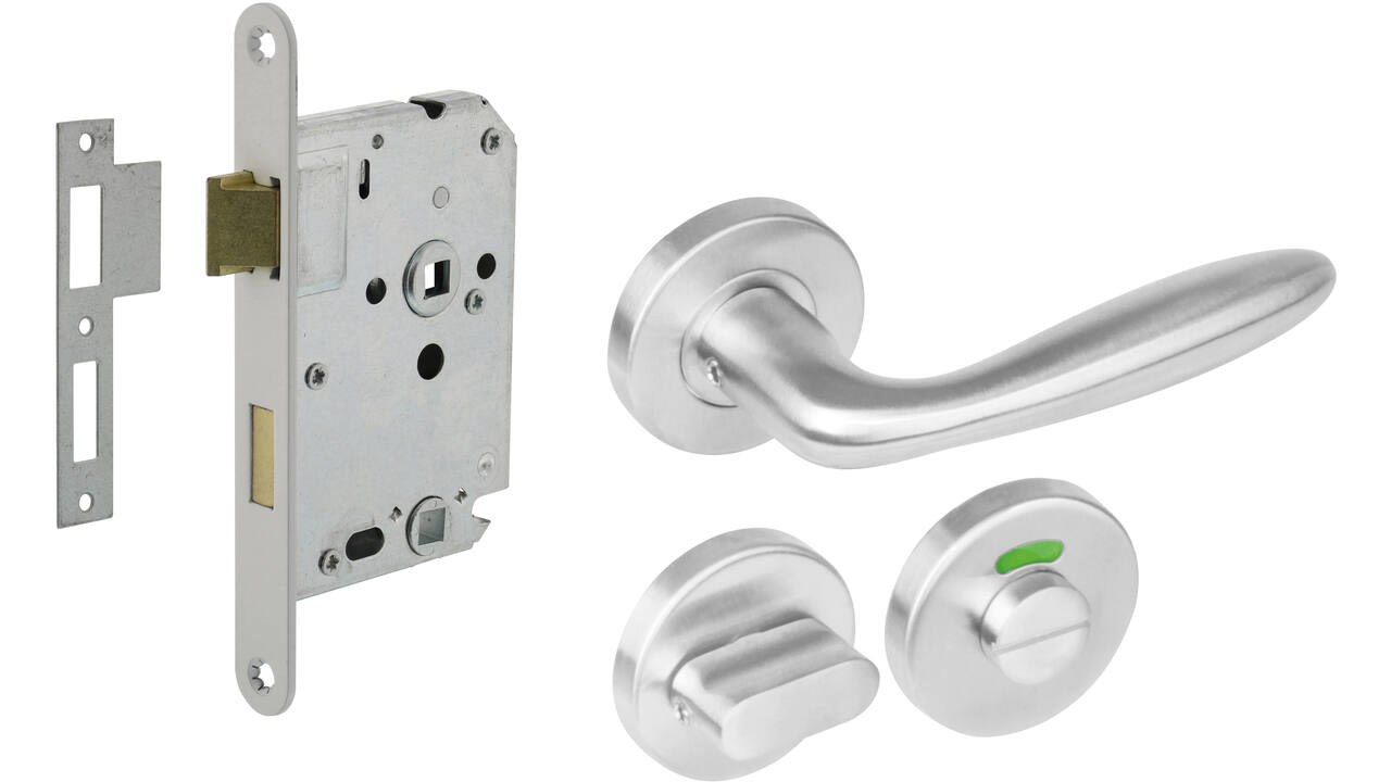 Set toiletslot 63/8mm wit met deurkruk Jupiter op rozet ø53x8mm en WC-sluiting rvs