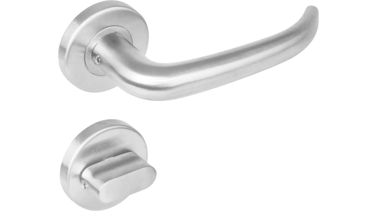 Deurkruk Sabel op rozet verdekt ø53x8mm met nokken en WC-sluiting met stift 8x8mm rvs
