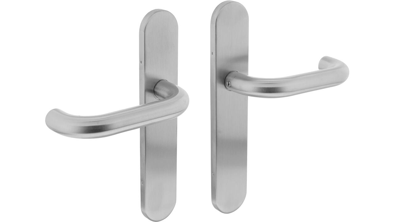 Deurkruk Rond op schild verdekt ovaal 219x40mm met nokken blind rvs EN1906/4