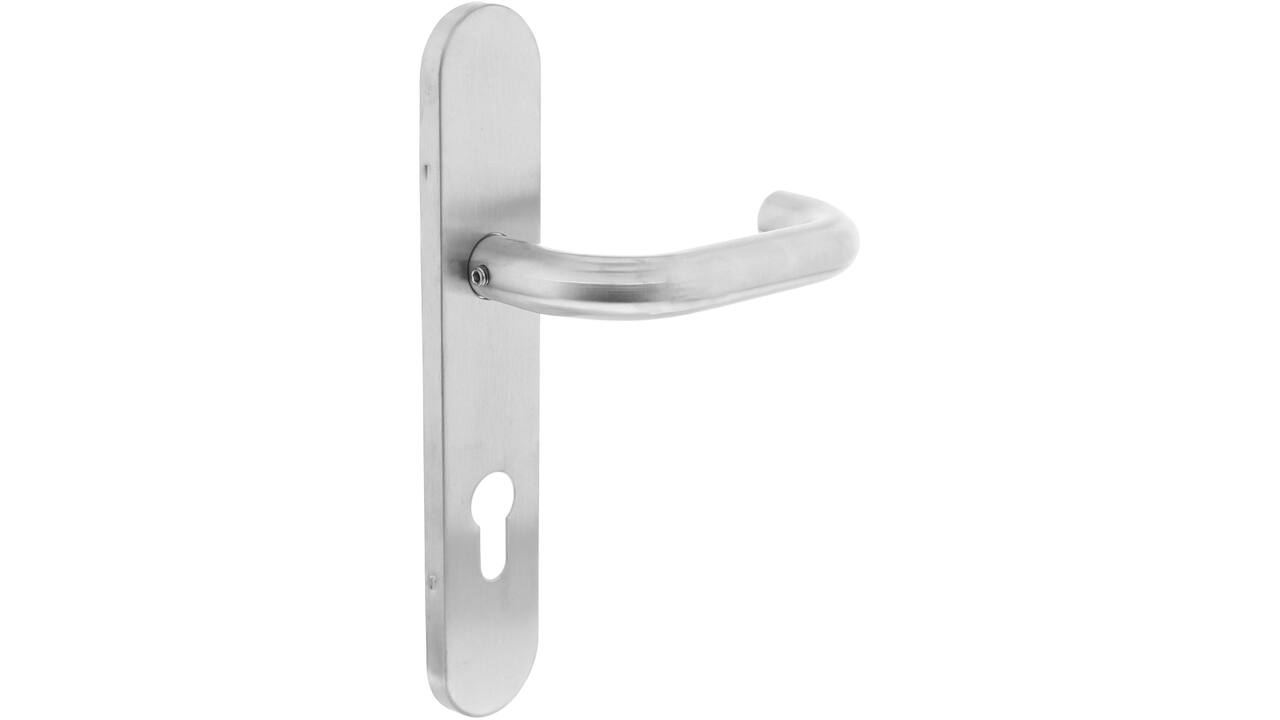 Deurkruk Rond op schild verdekt ovaal 219x40mm met nokken profielcilindergat 72mm rvs EN1906/4