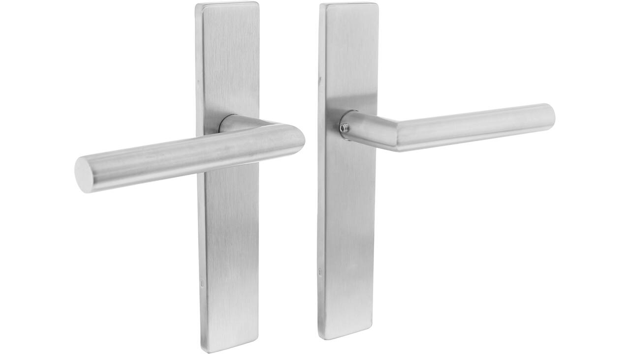 Deurkruk Jura op schild verdekt rechthoekig 219x40mm met nokken blind rvs EN1906/4