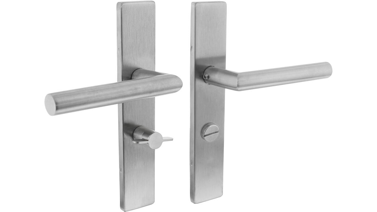Deurkruk Jura op schild verdekt rechthoekig 219x40mm met nokken wc 55/8mm rvs EN1906/4