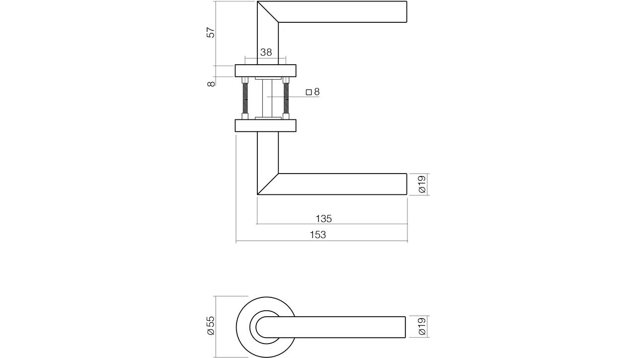 Deurkruk Jura op rozet verdekt ø55x8mm met nokken en sleutelrozetten rvs