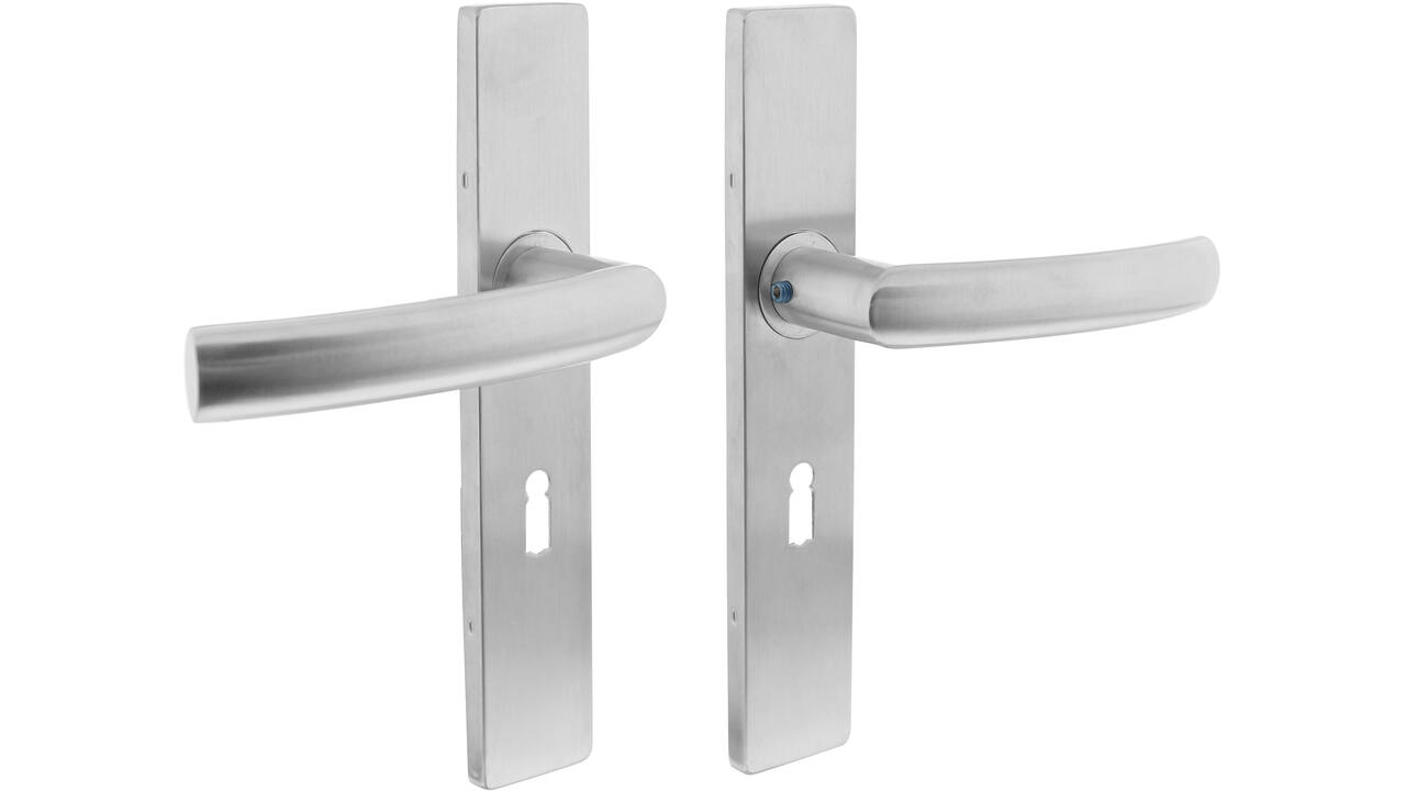 Deurkruk Blok op schild verdekt rechthoekig 219x40mm met nokken sleutelgat 56mm rvs EN1906/4
