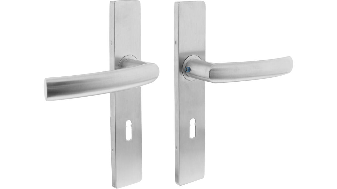 Deurkruk Blok op schild verdekt rechthoekig 219x40mm met nokken sleutelgat 72mm rvs EN1906/4