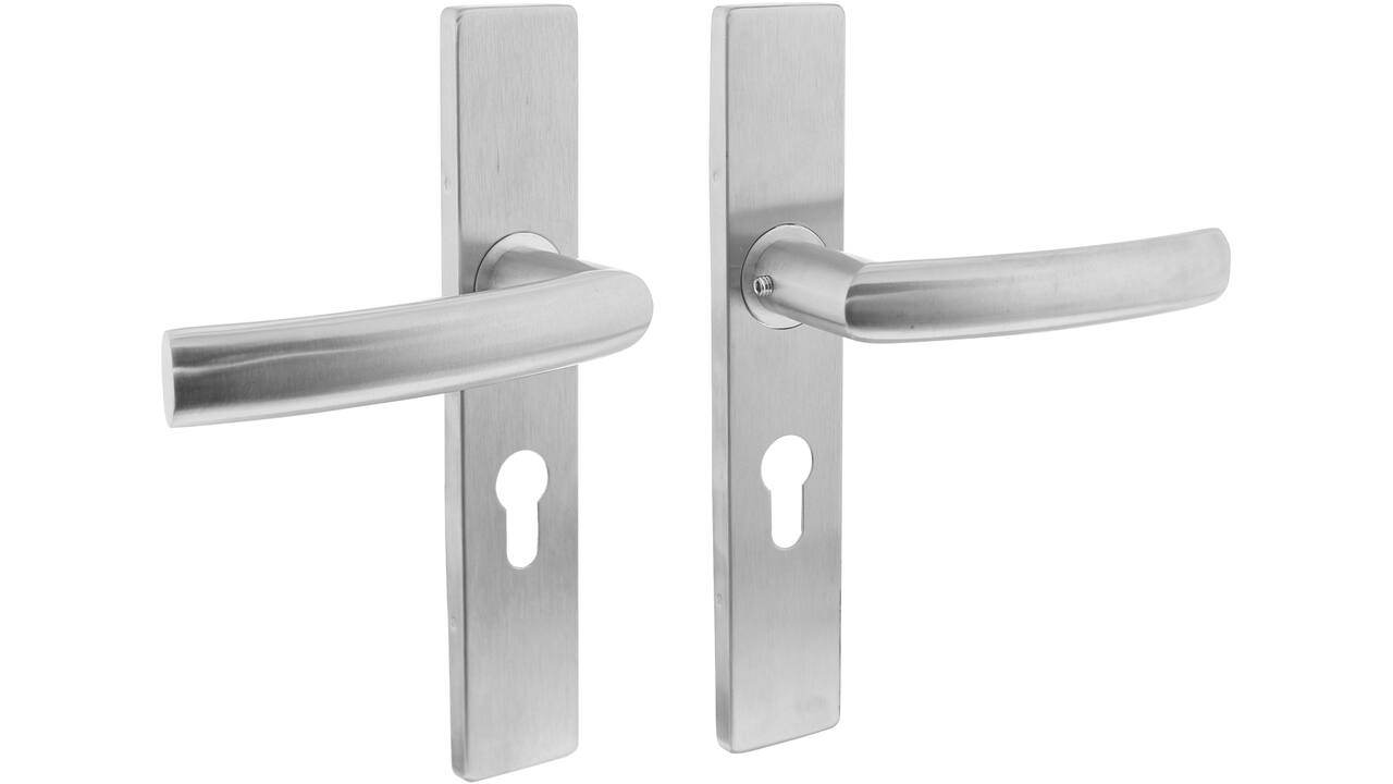 Deurkruk Blok op schild verdekt rechthoekig 219x40mm met nokken profielcilindergat 55mm rvs EN1906/4