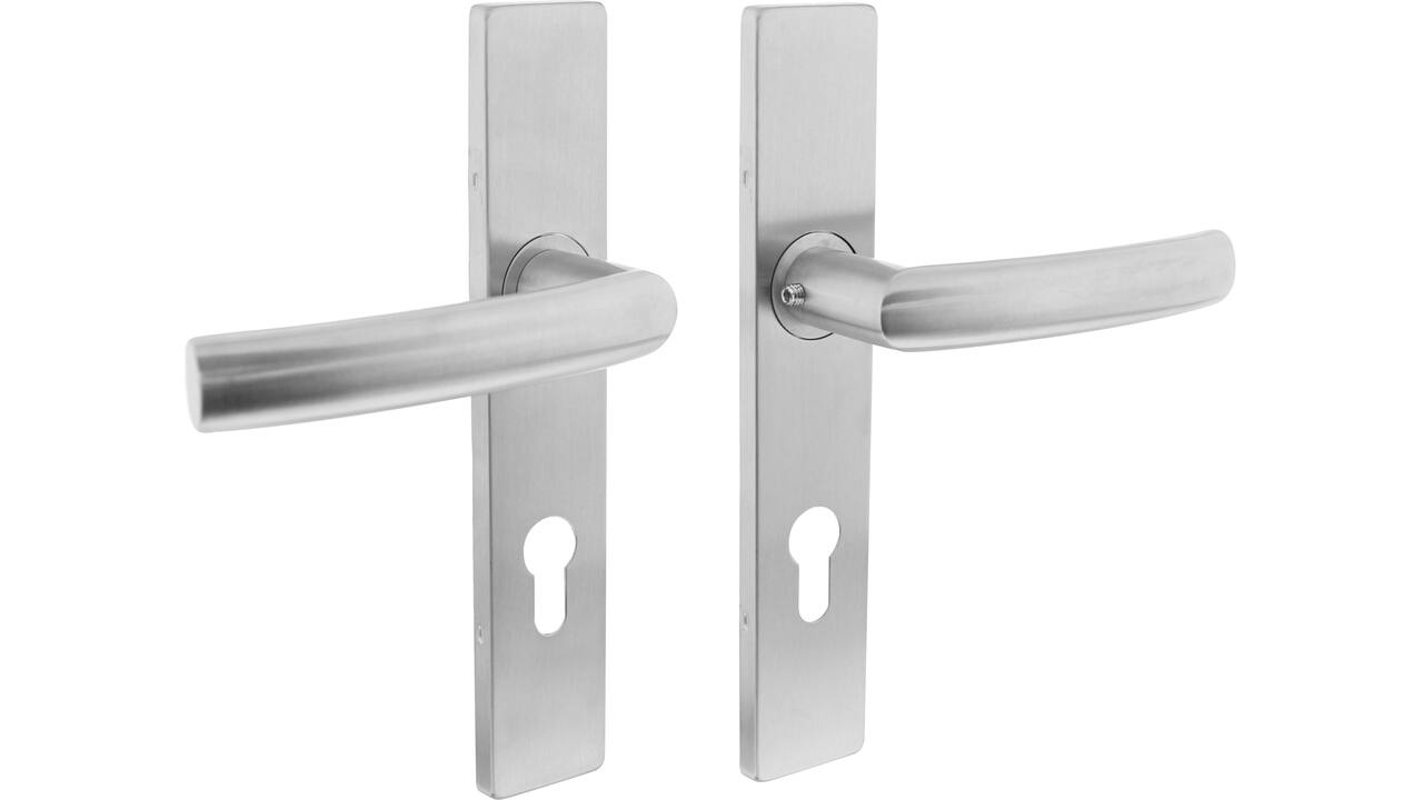 Deurkruk Blok op schild verdekt rechthoekig 219x40mm met nokken profielcilindergat 72mm rvs EN1906/4
