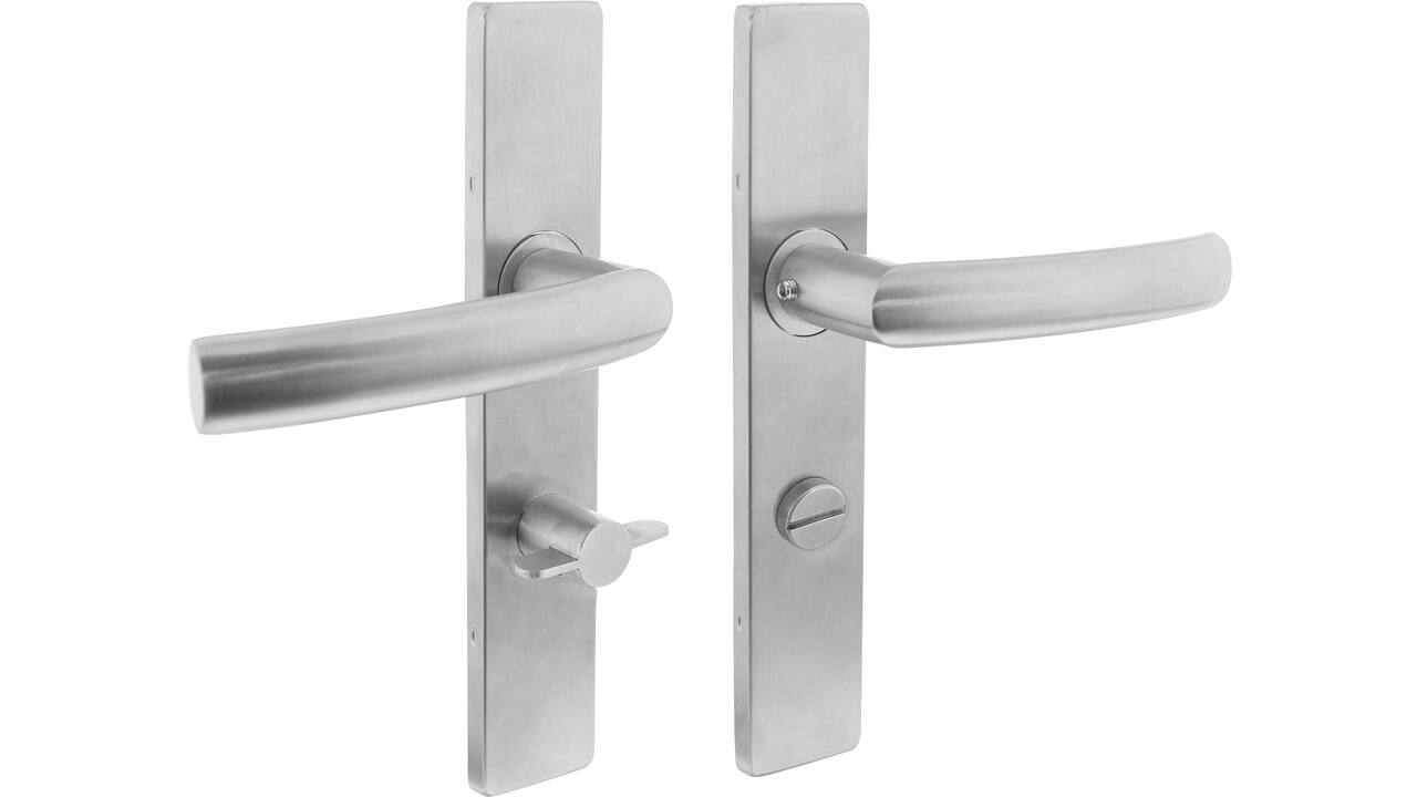 Deurkruk Blok op schild verdekt rechthoekig 219x40mm met nokken wc 63/8mm rvs EN1906/4