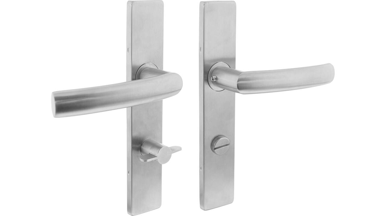 Deurkruk Blok op schild verdekt rechthoekig 219x40mm met nokken wc 72/8mm rvs EN1906/4