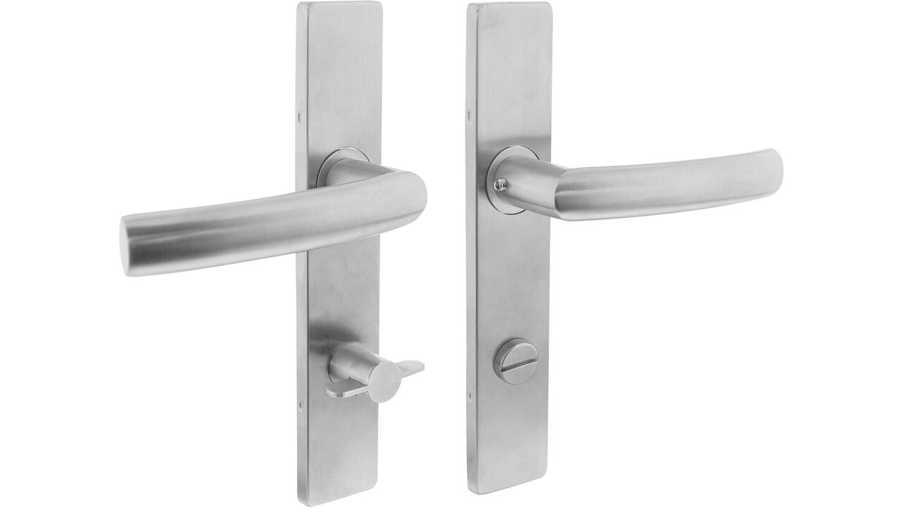 Deurkruk Blok op schild verdekt rechthoekig 219x40mm met nokken wc 78/8mm rvs EN1906/4