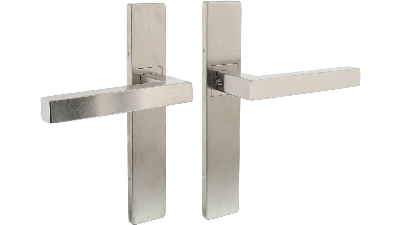 Deurkruk Vierkant op schild verdekt rechthoekig 219x40mm met nokken blind rvs EN1906/4