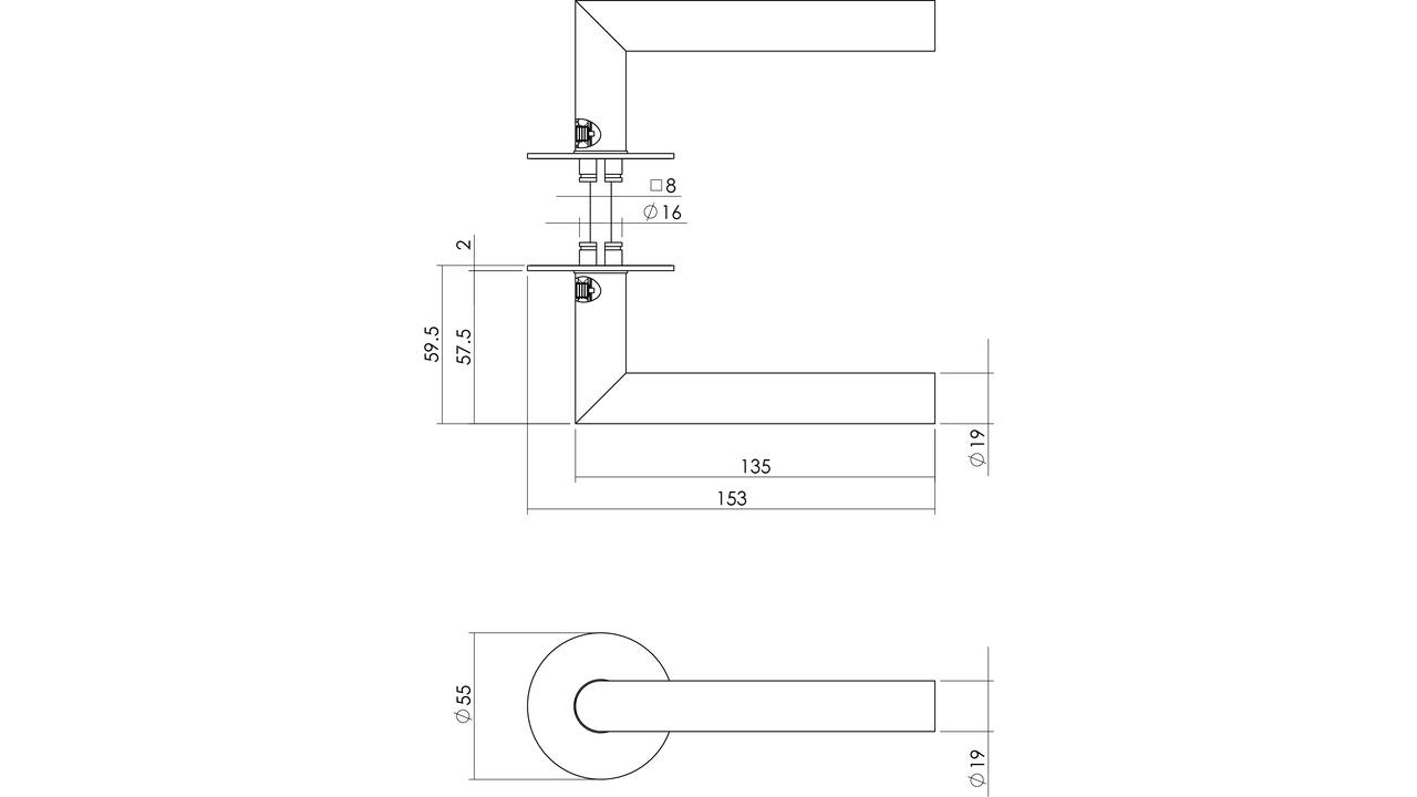 Deurkruk Jura met rozet zelfklevend ø55x2mm rvs