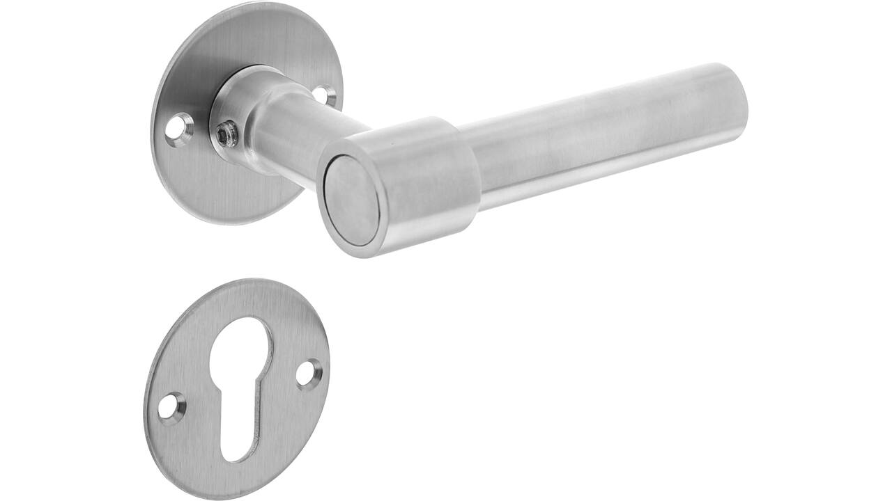 Deurkruk L/L recht met rozet Ø51x2mm en cilinderrozetten rvs