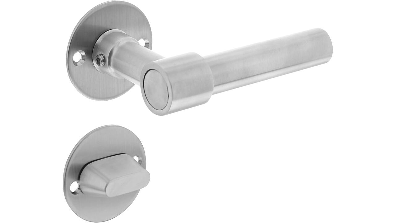 Deurkruk L/L recht met rozet Ø51x2mm en WC-sluiting met stift 8x8mm rvs