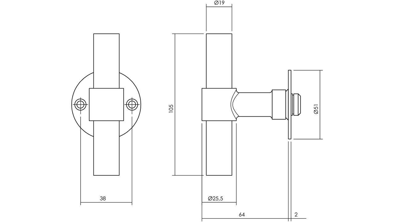 Gatdeel T recht met rozet Ø51x2mm rvs