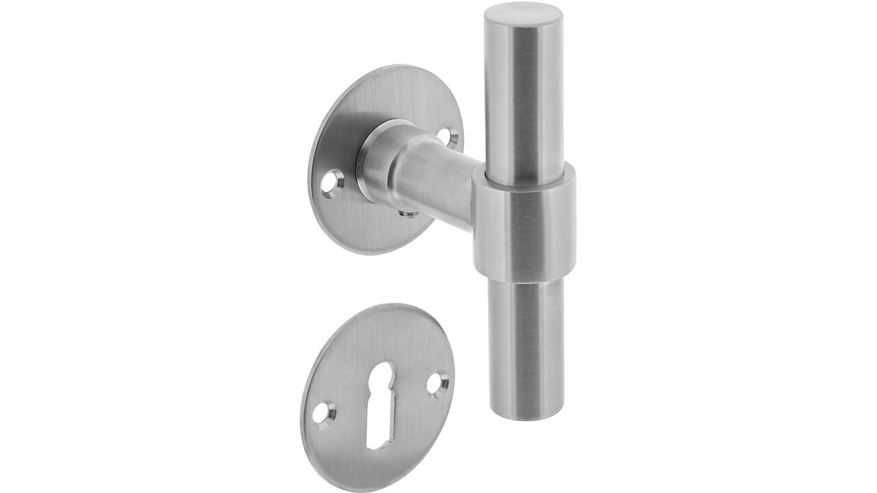 Deurkruk L/T recht met rozet Ø51x2mm en sleutelrozetten rvs