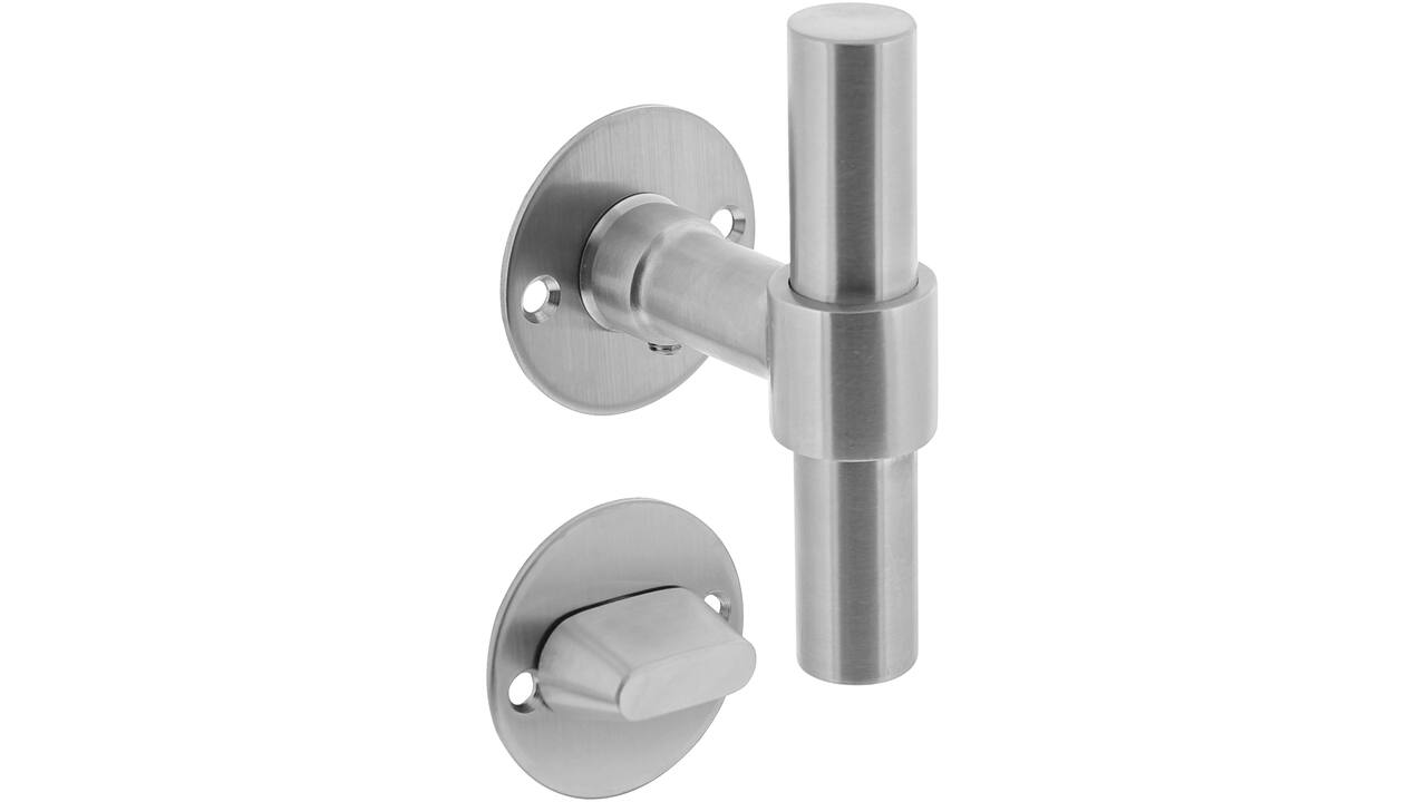 Deurkruk L/T recht met rozet Ø51x2mm en WC-sluiting met stift 8x8mm rvs