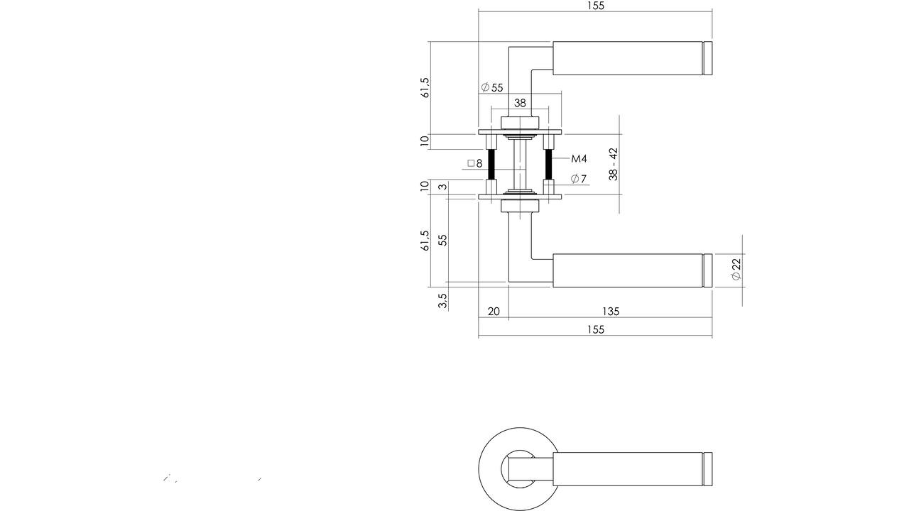 Deurkruk Baustil op rozet verdekt met magneet ø55x3mm met nokken rvs