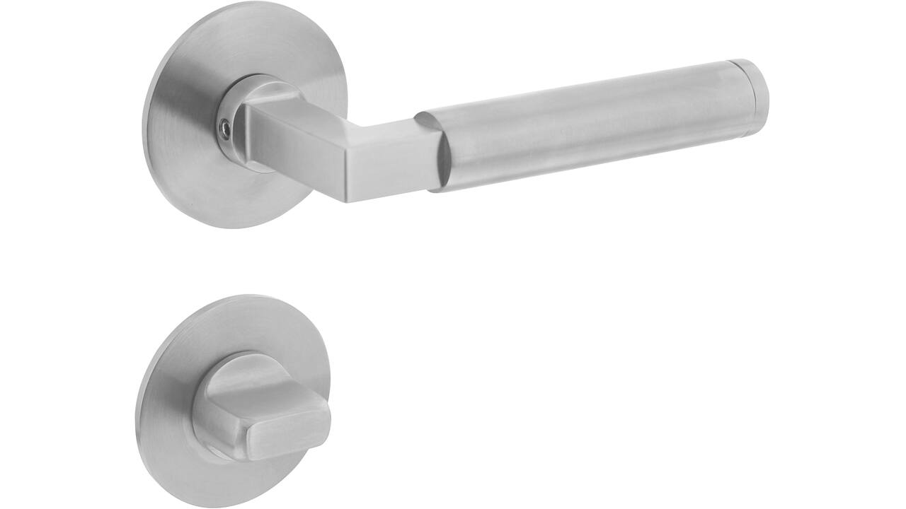 Deurkruk Baustil op rozet verdekt met magneet ø55x3mm met nokken en WC-sluiting met stift 7x7mm rvs