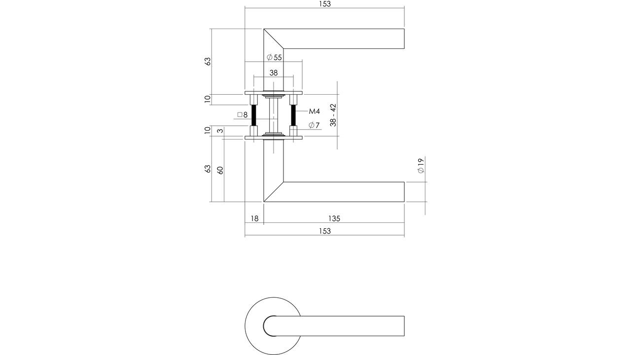Deurkruk Jura op rozet verdekt met magneet ø55x3mm met nokken rvs