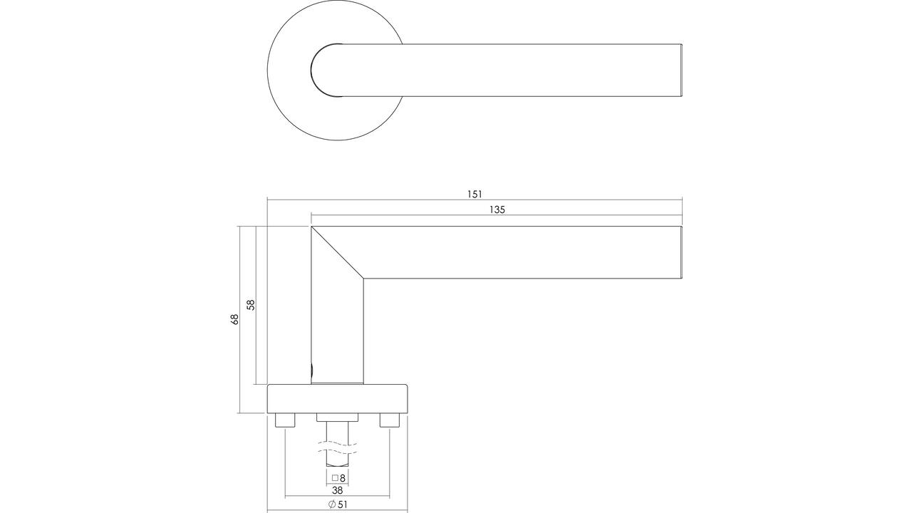 Deurkruk Jura met rozet verdekt ATP ø51x10mm met nokken rvs
