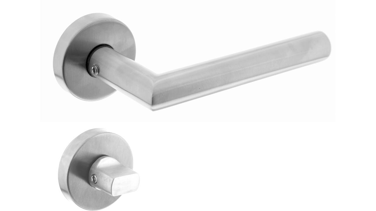 Deurkruk Jura met rozet verdekt ATP ø51x10mm met nokken en WC-sluiting met stift 8x8mm rvs