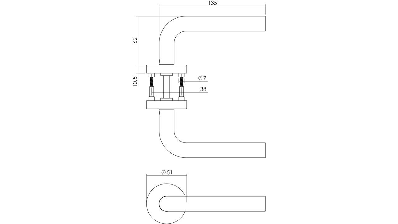 Deurkruk Recht met rozet verdekt ATP ø51x10mm met nokken rvs