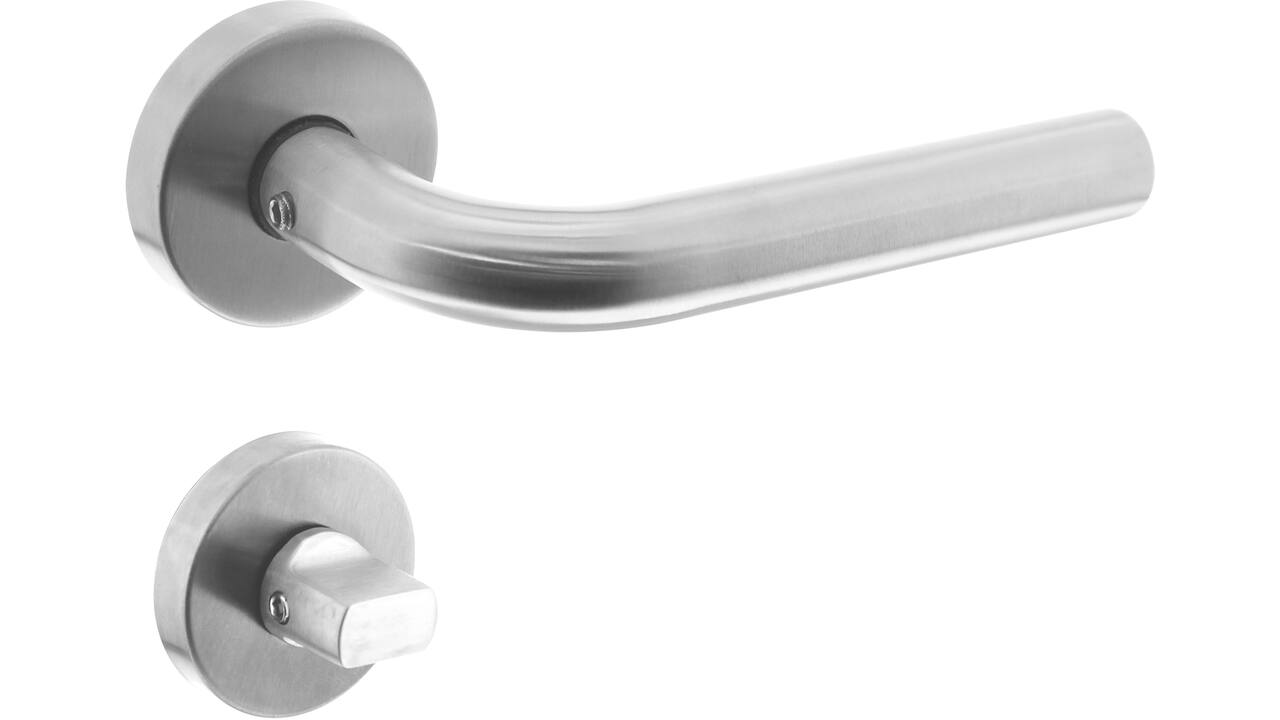 Deurkruk Recht met rozet verdekt ATP ø51x10mm met nokken en WC-sluiting met stift 8x8mm rvs