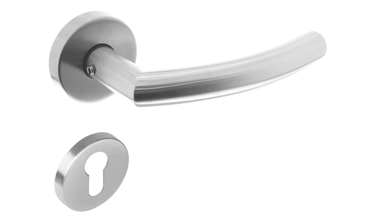 Deurkruk Half rond/90° met rozet verdekt ATP ø51x10mm met nokken en cilinderrozetten rvs