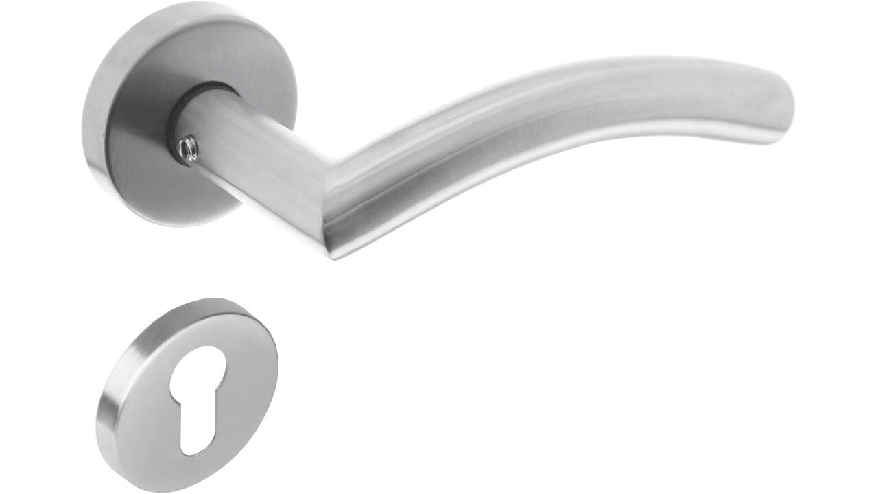Deurkruk Lisa/90° met rozet verdekt ATP ø51x10mm met nokken en cilinderrozetten rvs