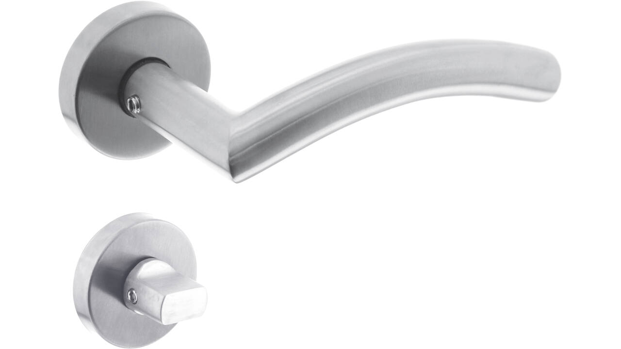 Deurkruk Lisa/90° met rozet verdekt ATP ø51x10mm met nokken en WC-sluiting met stift 8x8mm rvs