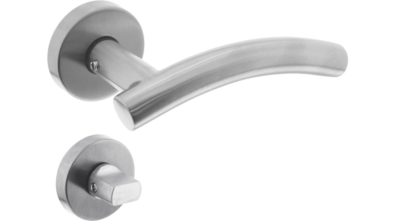 Deurkruk Gebogen met rozet verdekt ATP ø51x10mm met nokken en WC-sluiting met stift 8x8mm rvs
